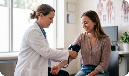 Bp cuff young woman at Urgent Care USA, Plant City FL