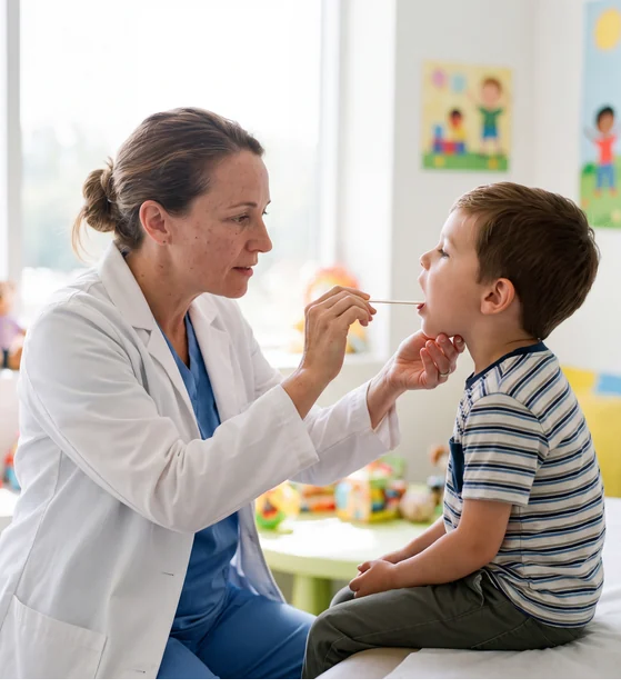 Child throat exam at Urgent Care USA, Plant City FL