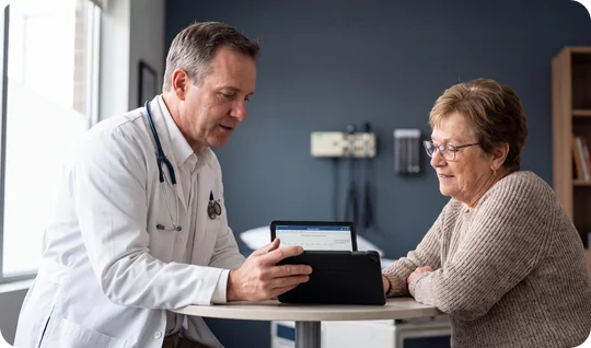 Doctor tablet senior ward at Urgent Care USA, Plant City FL