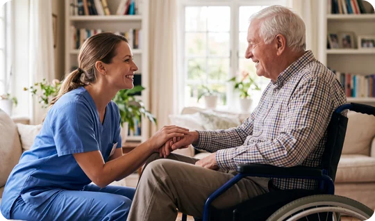 Nurse senior wheelchair home at Urgent Care USA, Plant City FL