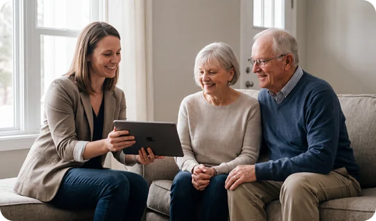 Senior couple tablet at Urgent Care USA, Plant City FL