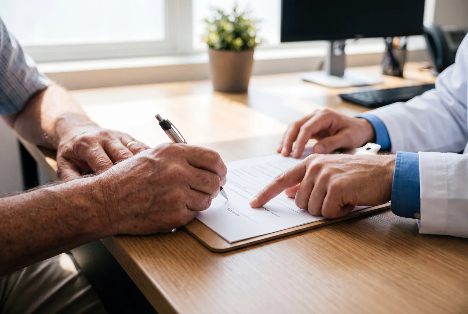 Signing consent form at Urgent Care USA, Plant City FL