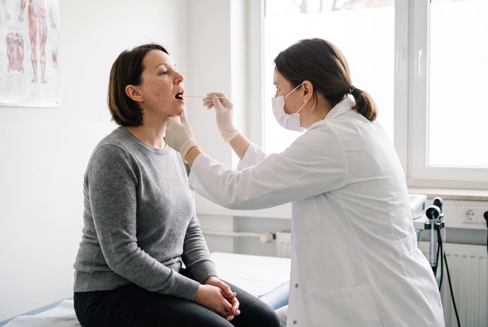 Throat swab test at Urgent Care USA, Plant City FL
