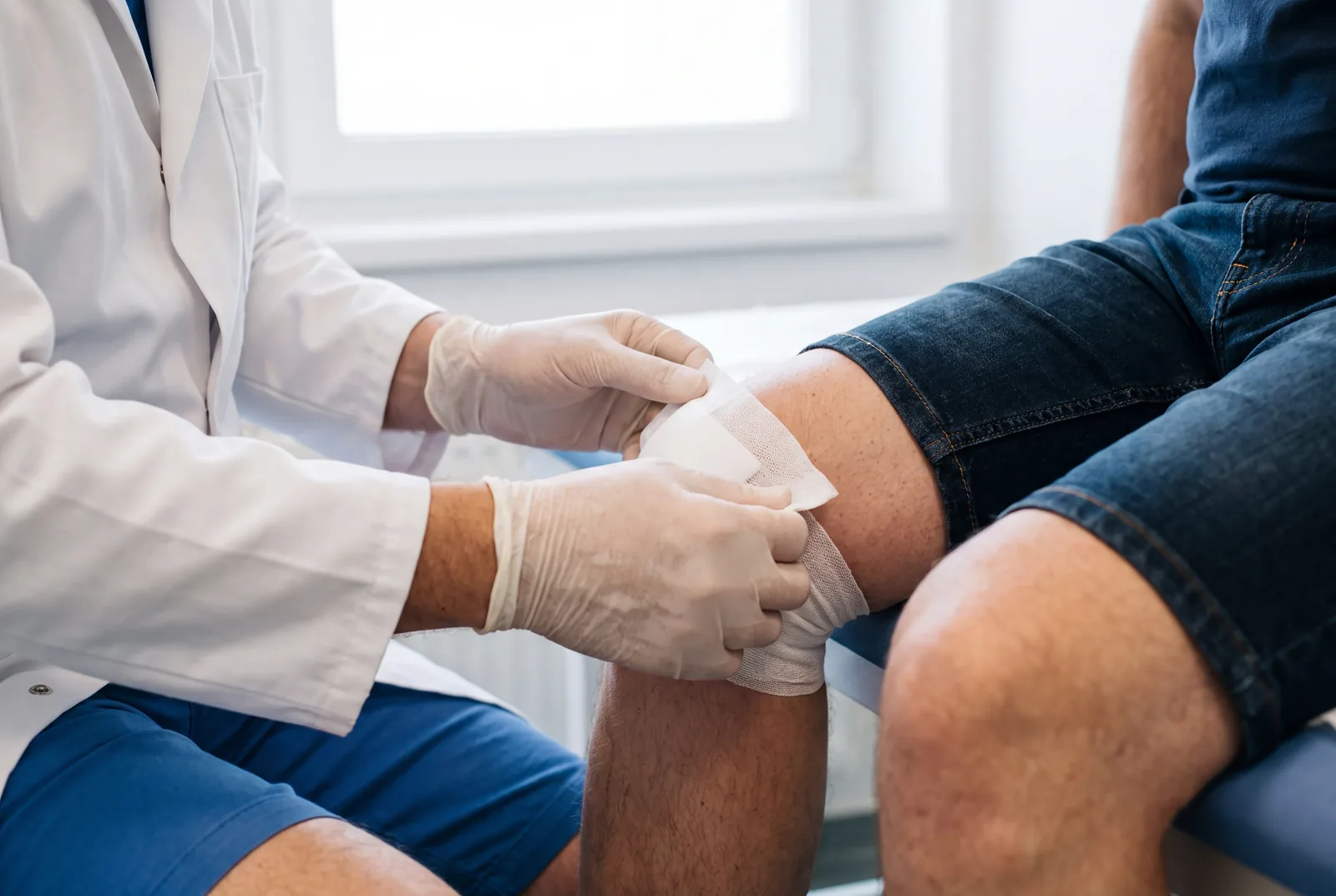 Wound dressing knee at Urgent Care USA, Plant City FL